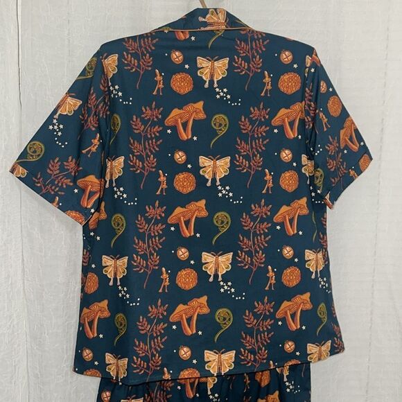 THEIR NIBS S-XL Dark Blue Orange Autumn Cotton Short Sleeve Crop Pants PJ Set - Picture 4 of 16